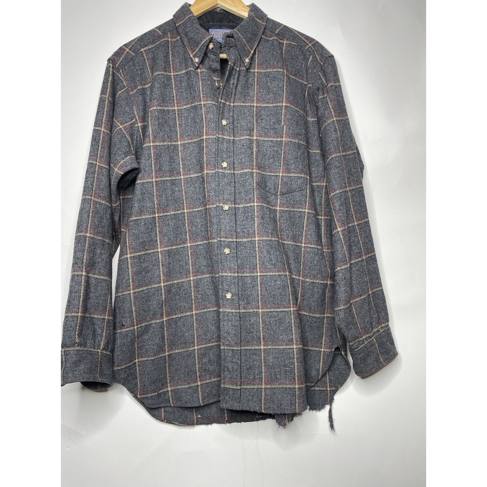 Vintage Pendelton Wool Flannel Shirt Size Large Made In USA flaws‎ 80s